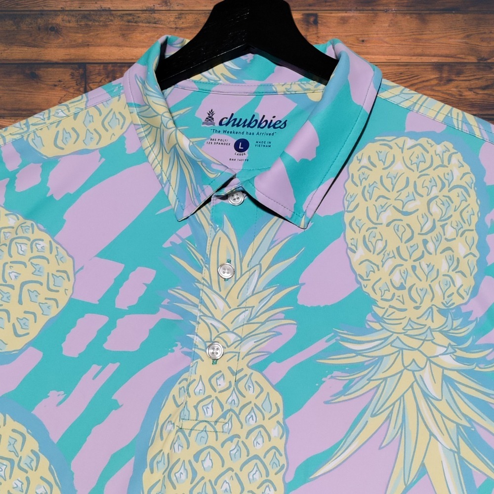 Chubbies Men's The Weekend‎ Has Arrived Polo Shirt Size Large Pineapple Tropical